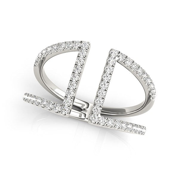 14k White Gold Open Style Dual Band Ring with Diamonds (1/2 cttw) in a sleek high-contrast midnight luxury editorial style